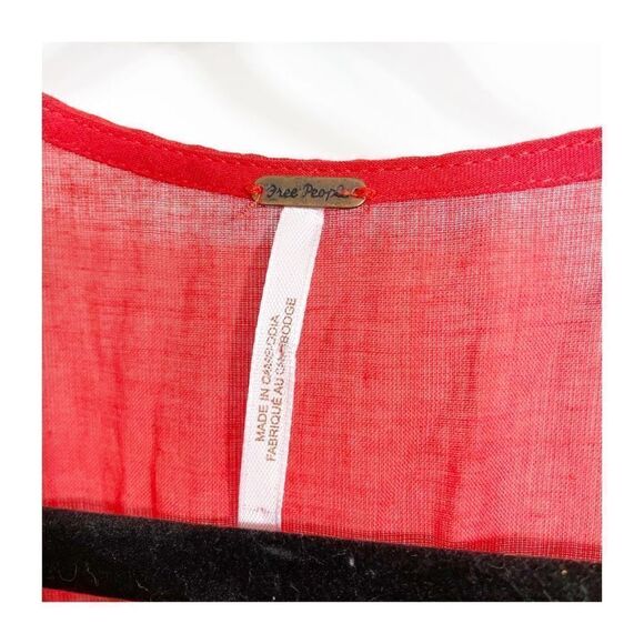 Free People Top Blouse Highland V Neck Linen Blend Red Womens Small - Picture 7 of 8